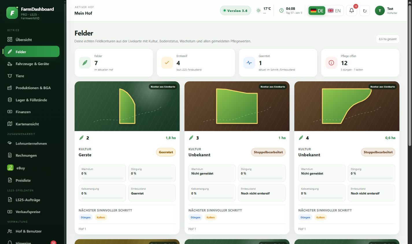 Screenshot: FarmDashboard PRO fields